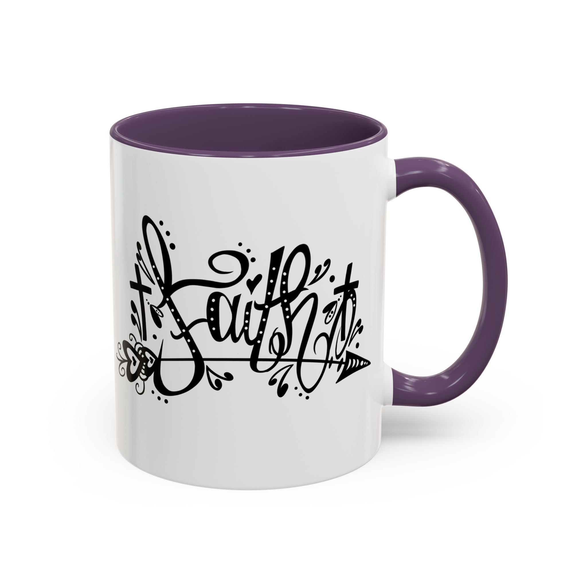 Faith Script Accent Coffee Mug – Black Handle & Rim, Inspirational Christian Gift