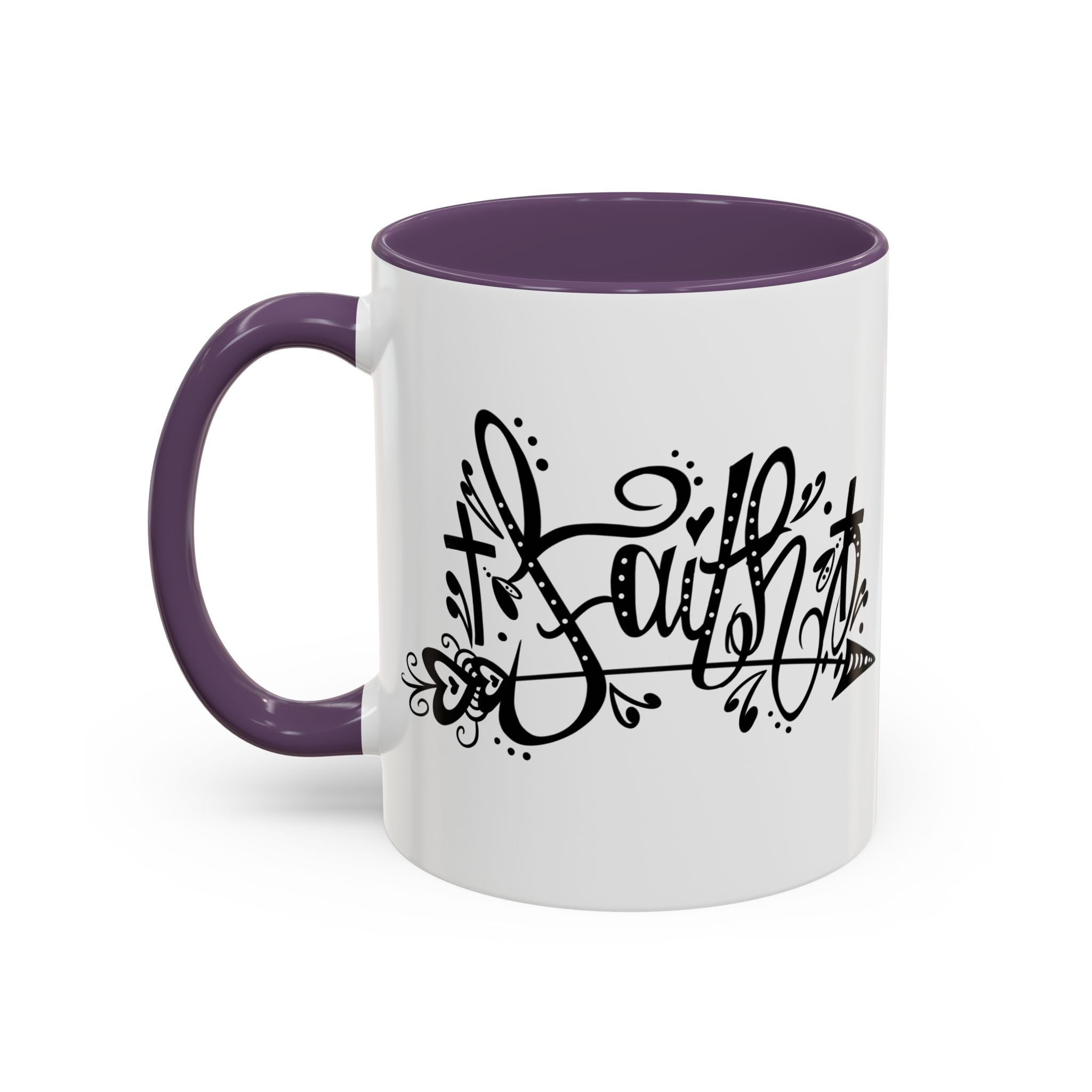 Faith Script Accent Coffee Mug – Black Handle & Rim, Inspirational Christian Gift