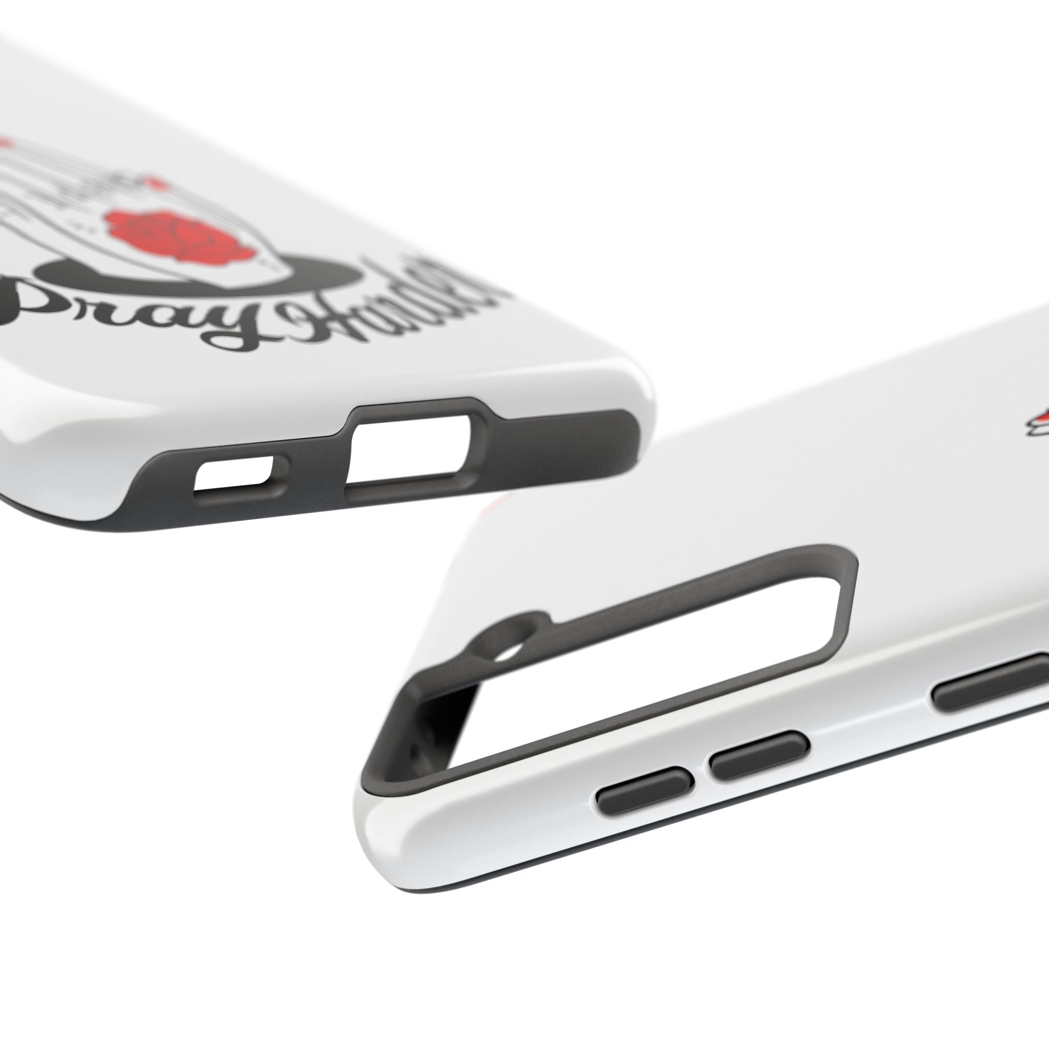 Pray Harder Phone Case — Tough Protective Phone Cover with Praying Hands & Rose Design