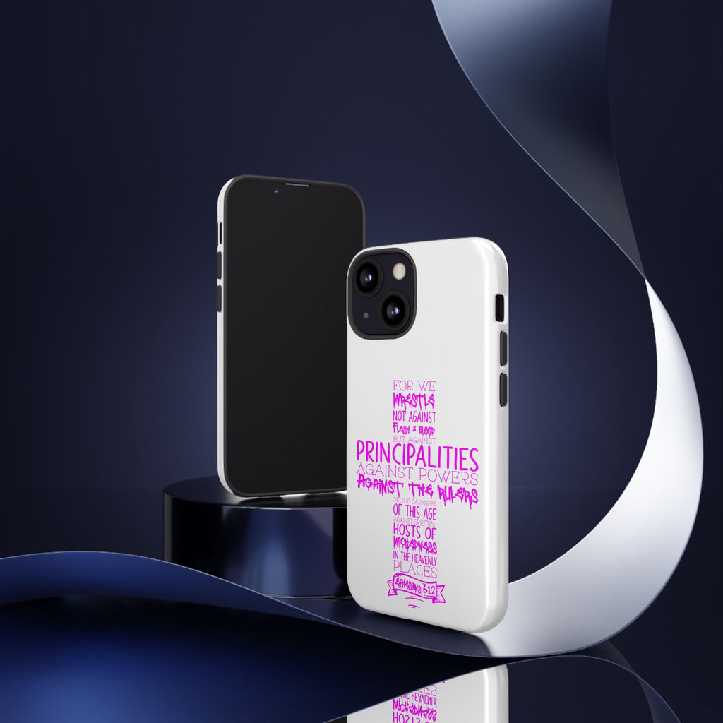 Armor of God Christian Cross Phone Case — Ephesians 6:12 Pink Typography Tough Case