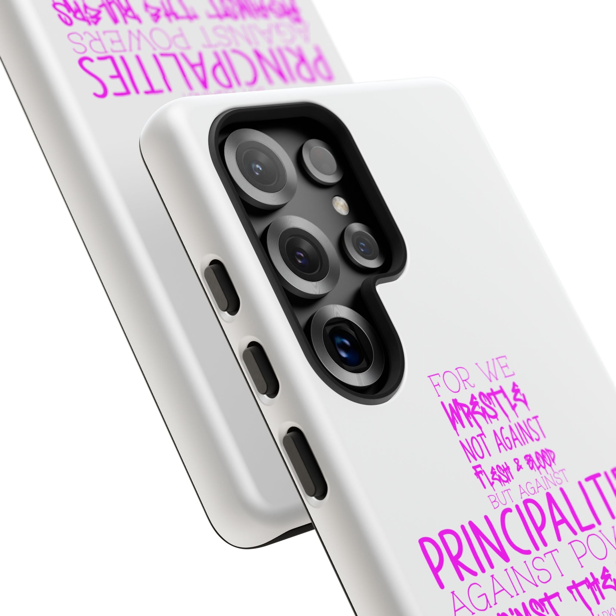 Armor of God Christian Cross Phone Case — Ephesians 6:12 Pink Typography Tough Case
