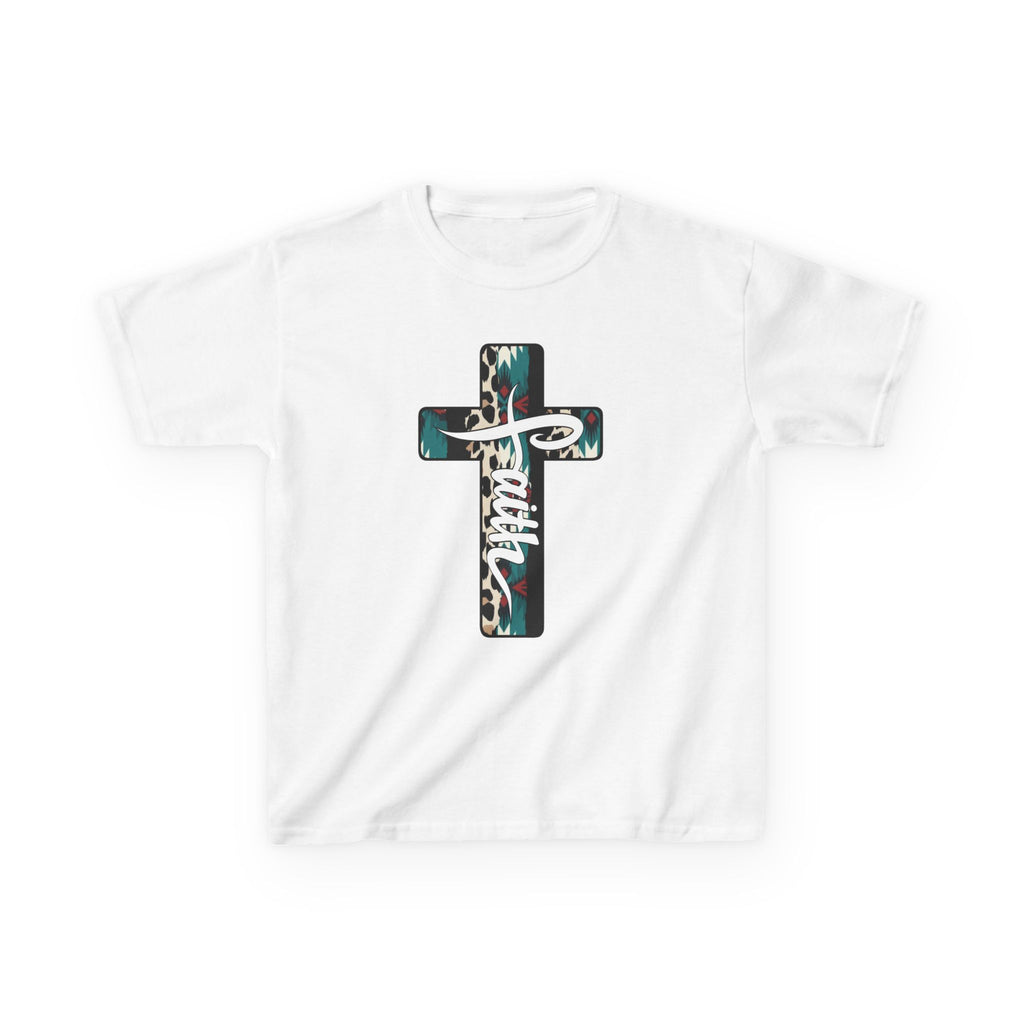 Kids Tee — Turquoise Leopard Cross “Faith” Christian Shirt