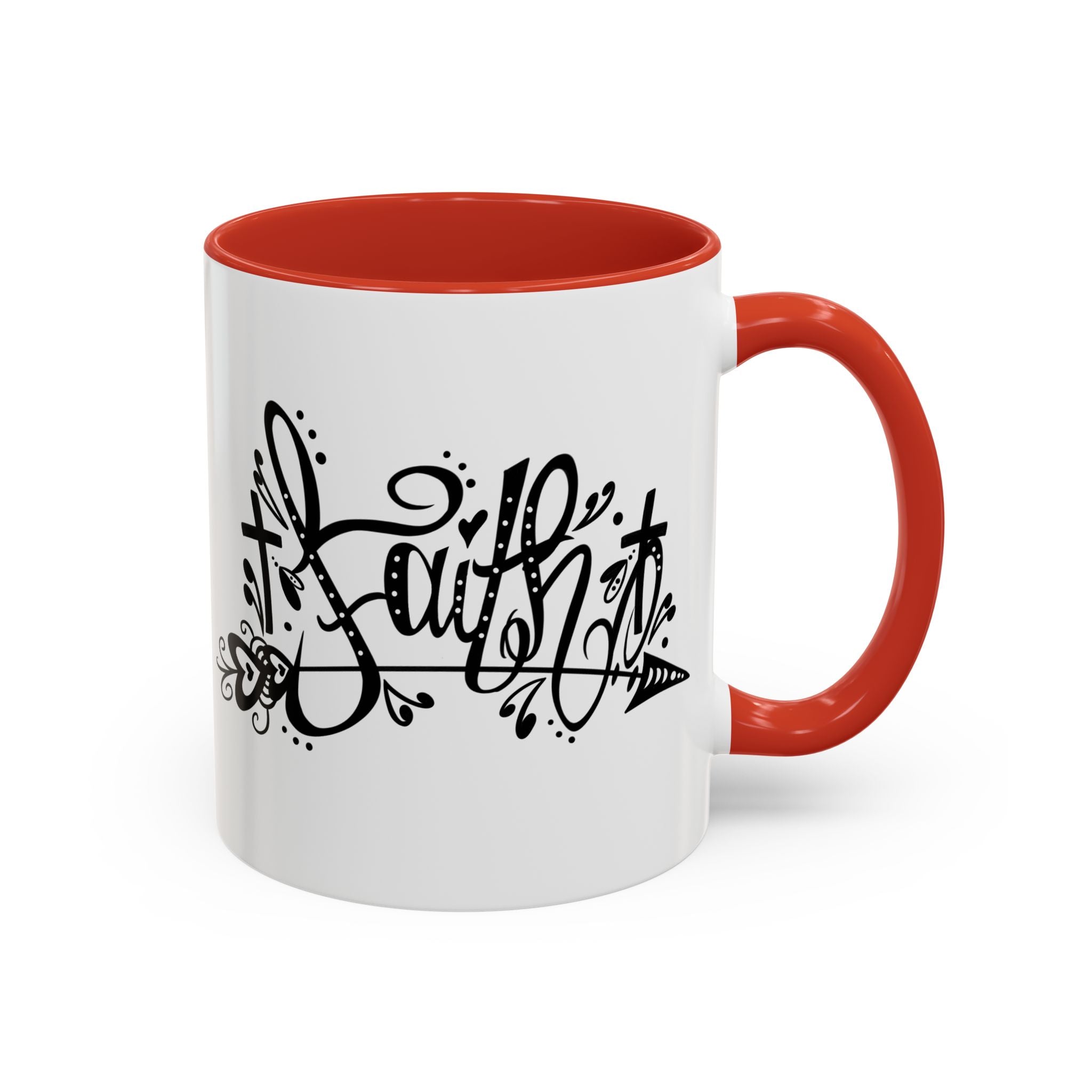 Faith Script Accent Coffee Mug – Black Handle & Rim, Inspirational Christian Gift