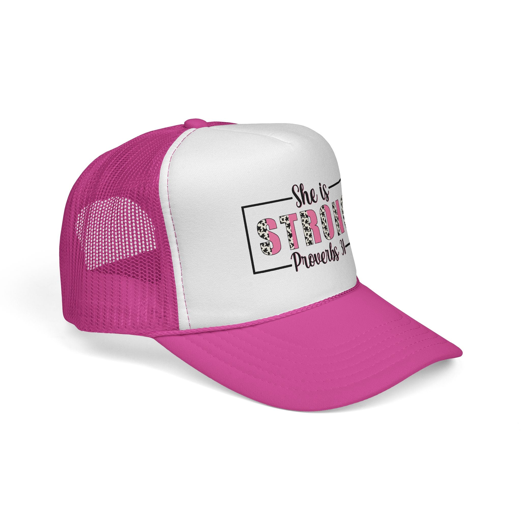 She Is Strong Trucker Cap – Proverbs 31 Inspirational Mesh Hat