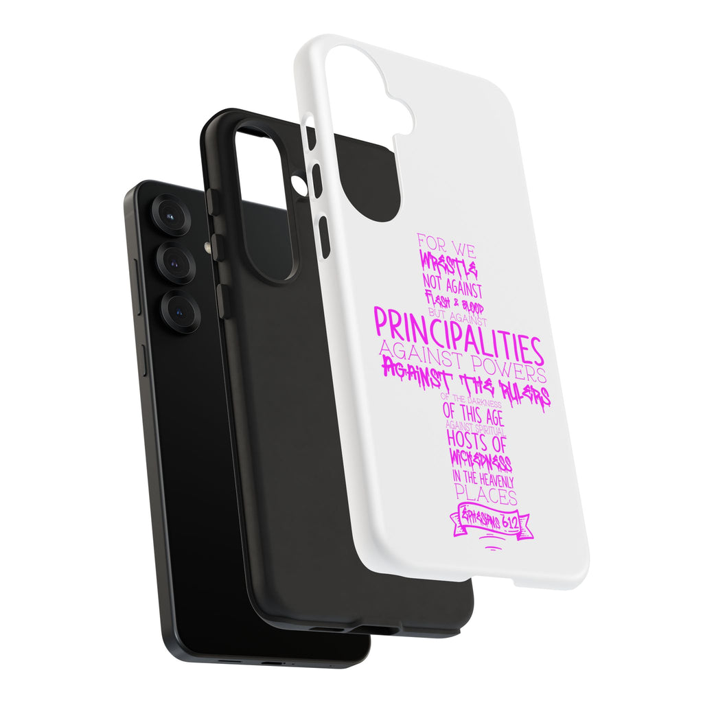 Armor of God Christian Cross Phone Case — Ephesians 6:12 Pink Typography Tough Case