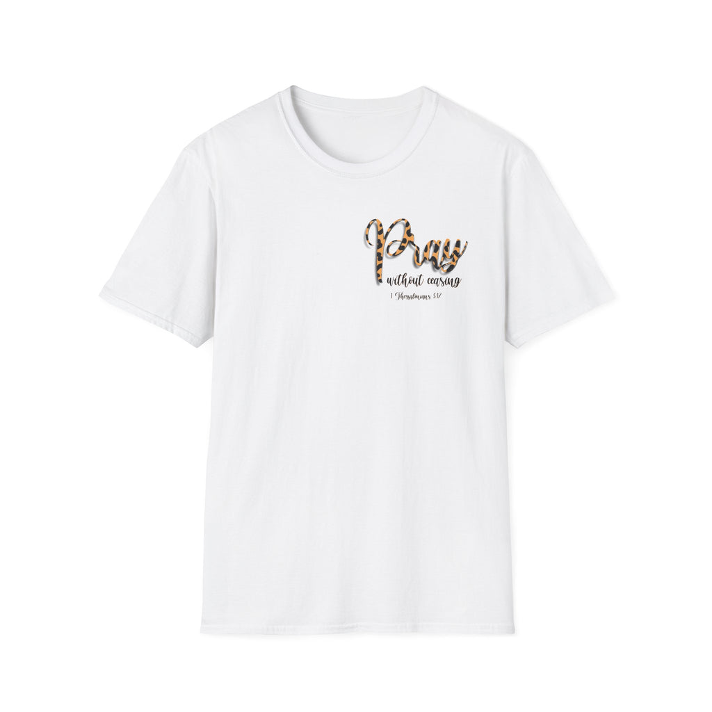 Pray Without Ceasing Leopard Print T-Shirt — Christian Faith Graphic Tee