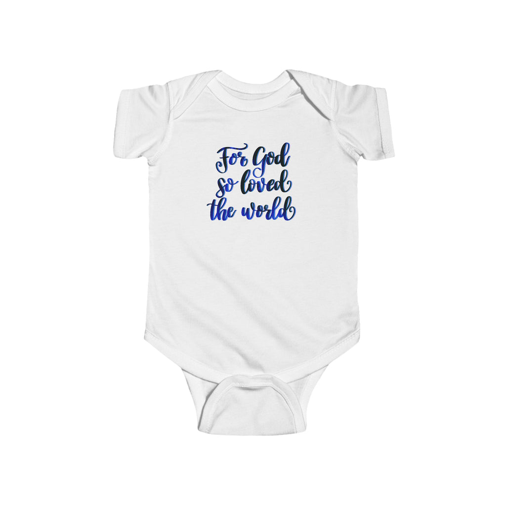 Infant Bodysuit - "Too Cool So Loved the World" Blue Script Baby Onesie