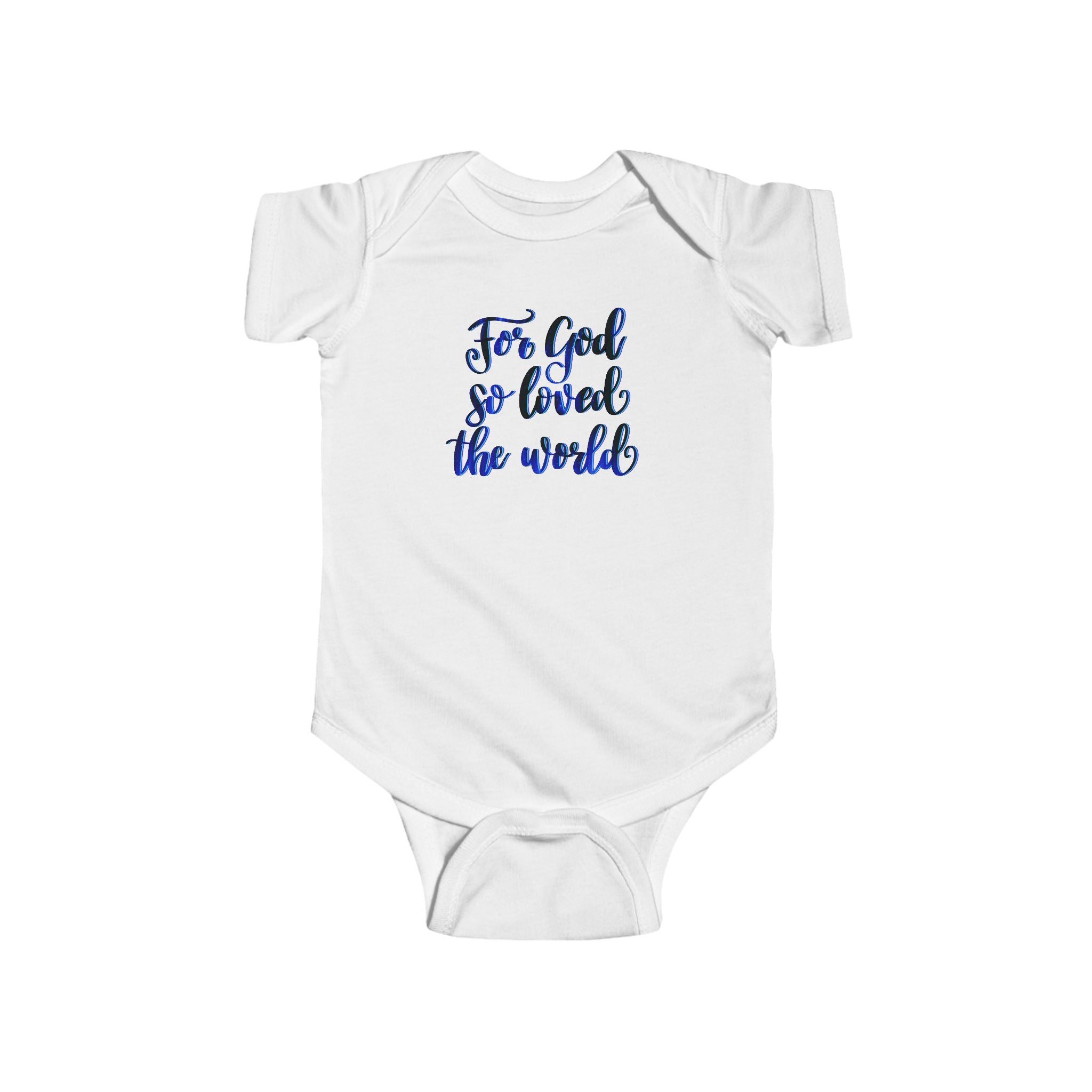 Infant Bodysuit - "Too Cool So Loved the World" Blue Script Baby Onesie