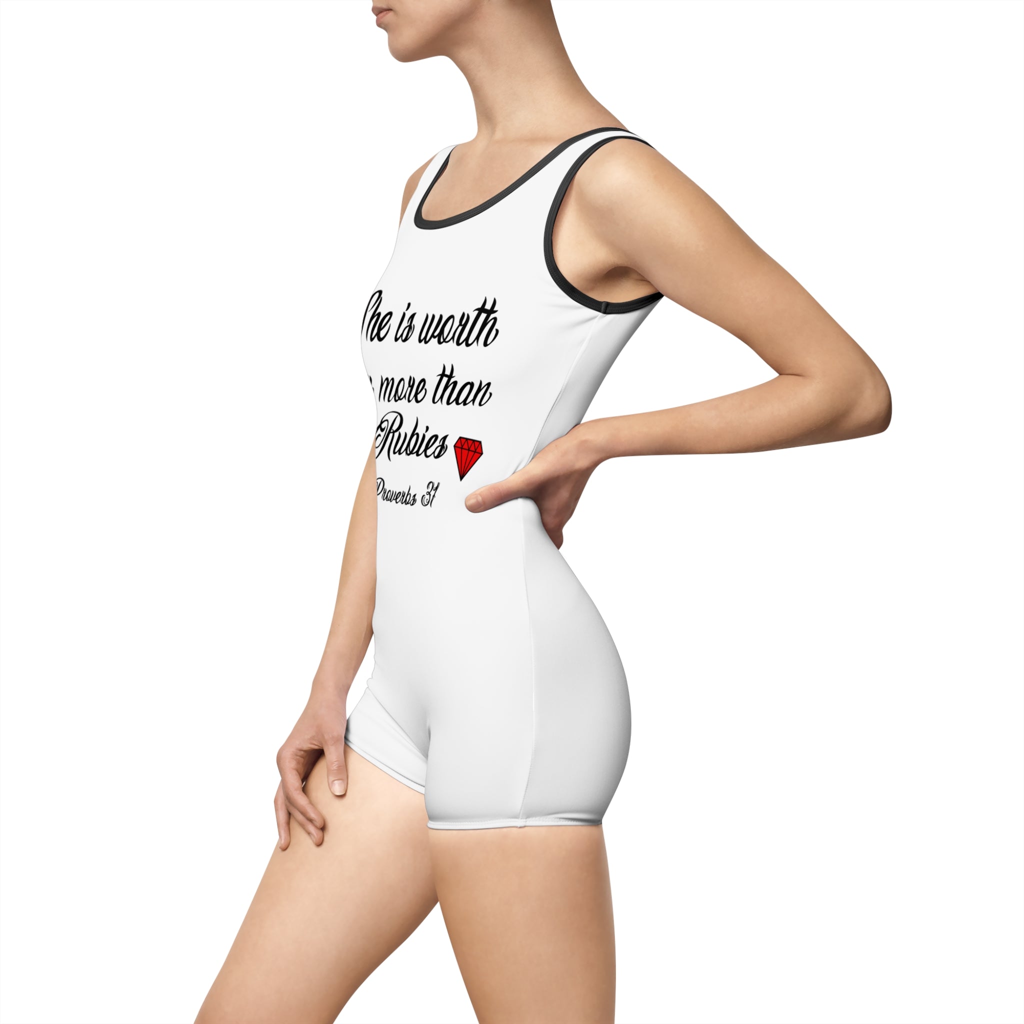 Vintage-Inspired Women's Swimsuit — "She is worth far more than Rubies" Proverbs 31 Scripture Design