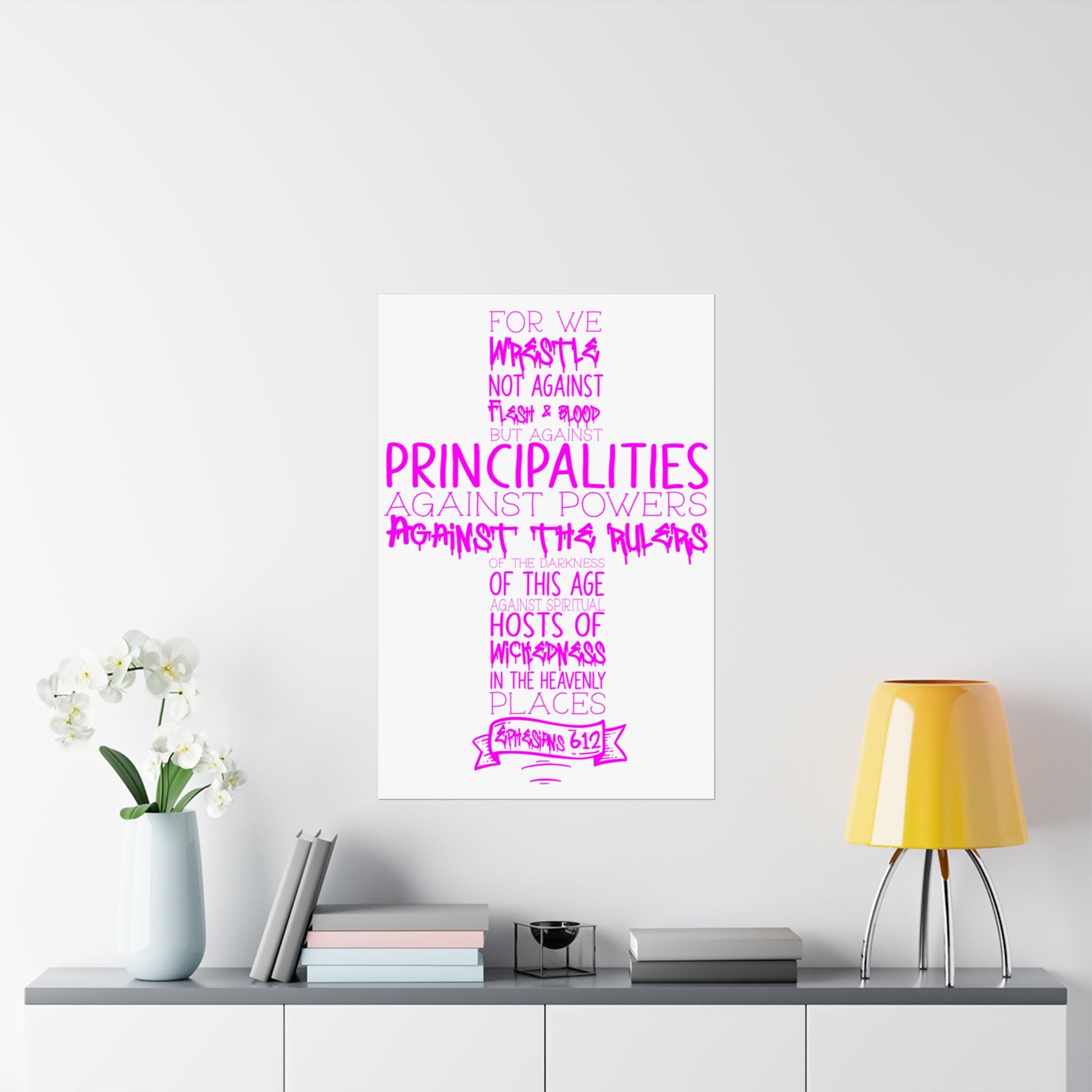 Ephesians 6 Armor of God Cross Poster — Pink Faith Typography Matte Vertical Poster