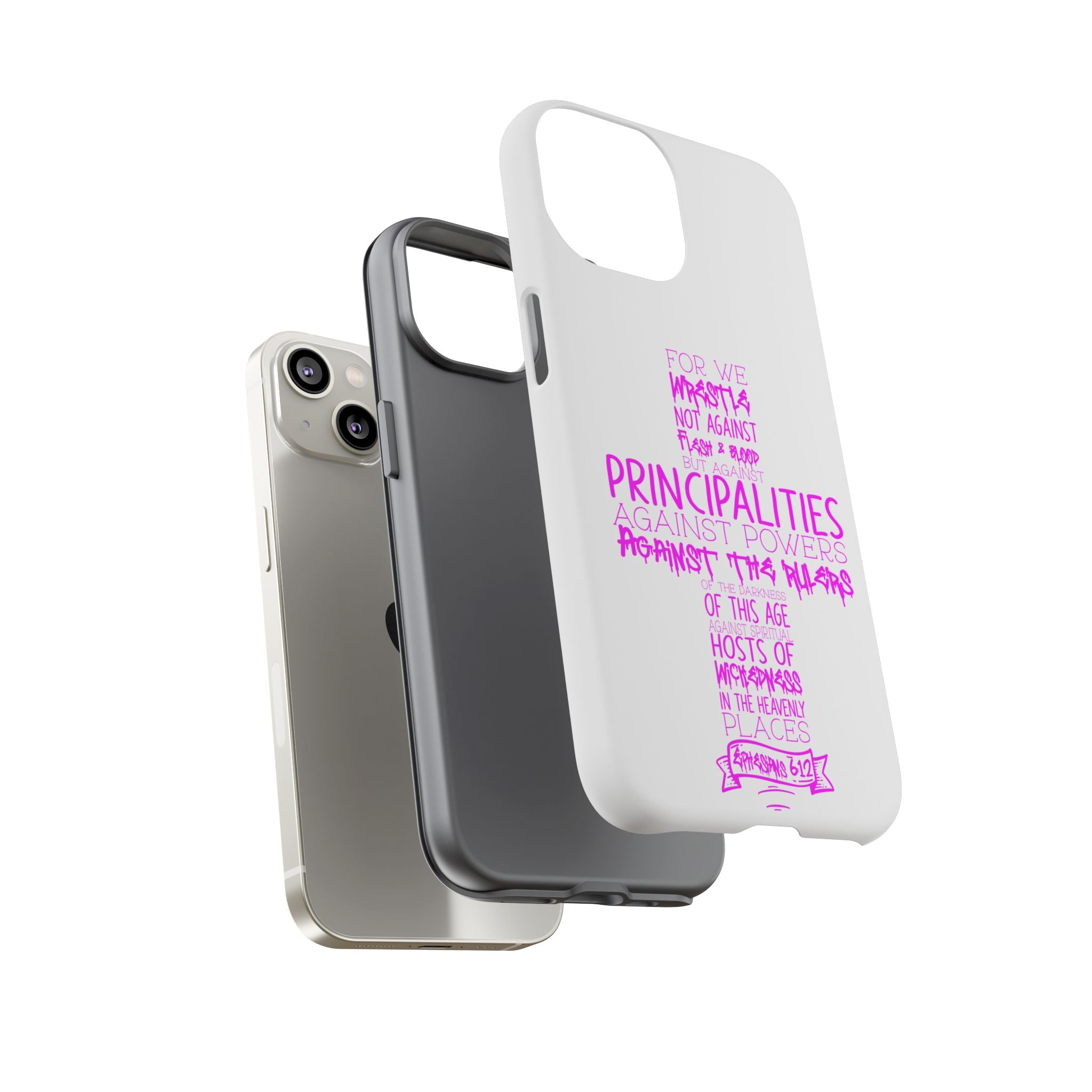 Armor of God Christian Cross Phone Case — Ephesians 6:12 Pink Typography Tough Case