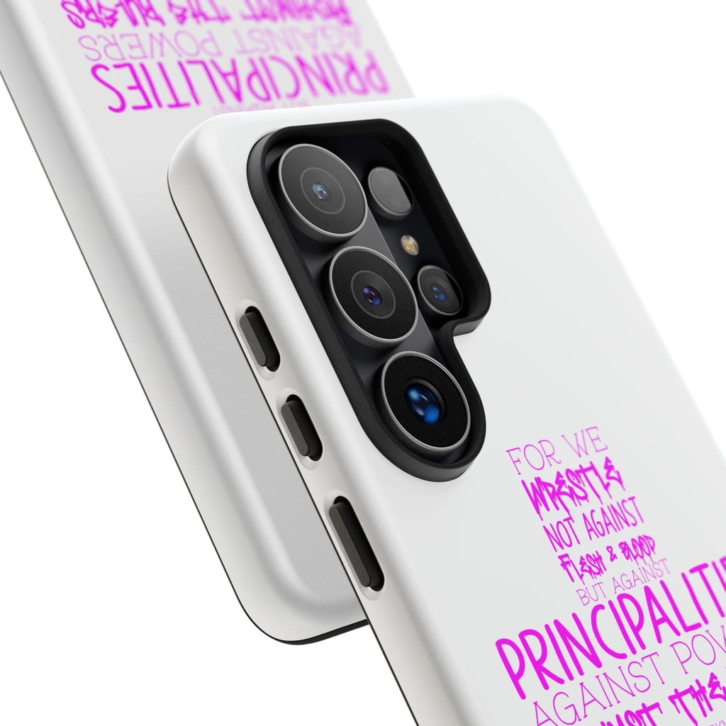 Armor of God Christian Cross Phone Case — Ephesians 6:12 Pink Typography Tough Case