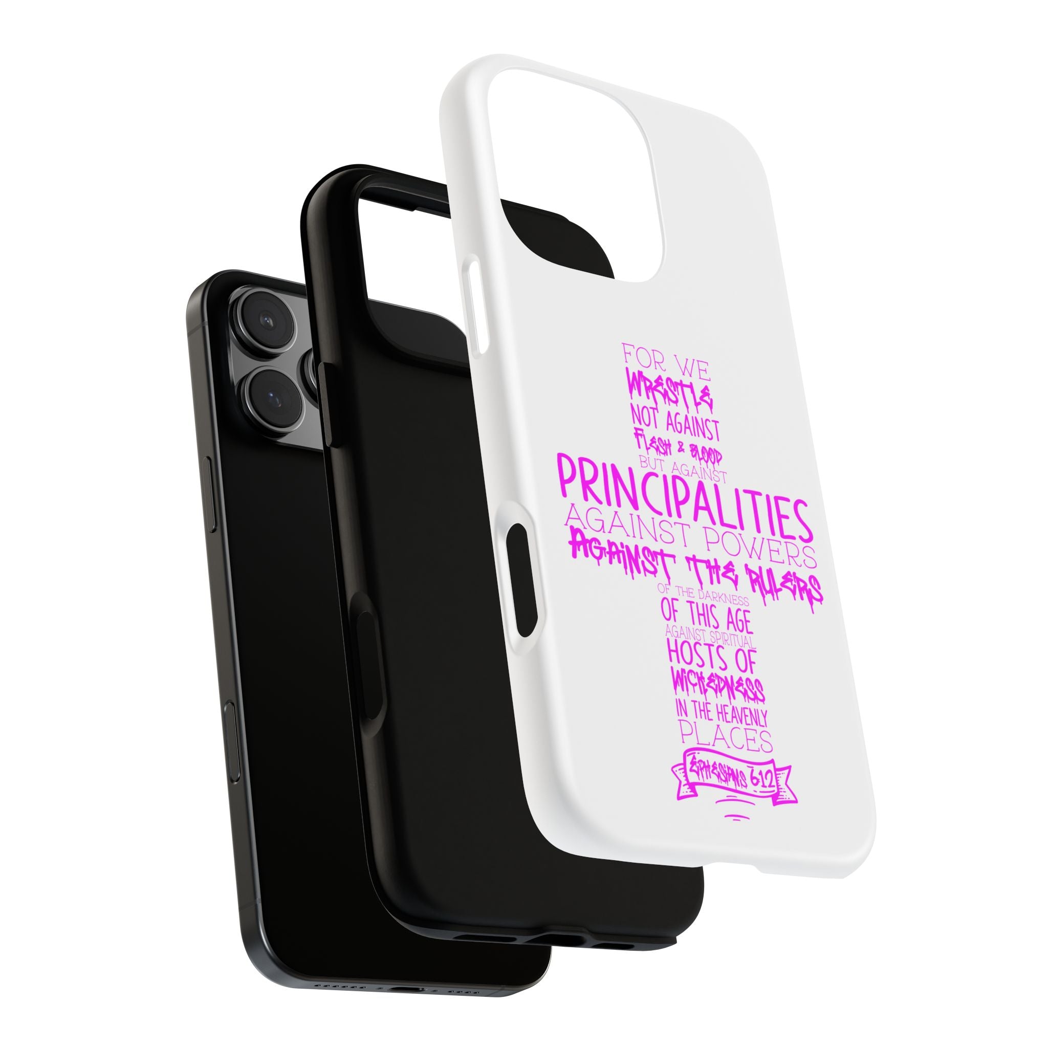 Armor of God Christian Cross Phone Case — Ephesians 6:12 Pink Typography Tough Case