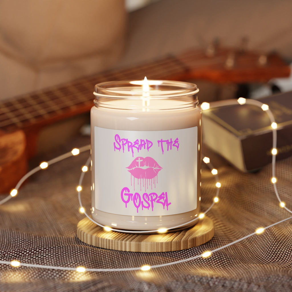 Soy Candle — “Spread The Gospel” Pink Lip Graphic Scented Candle (9oz)