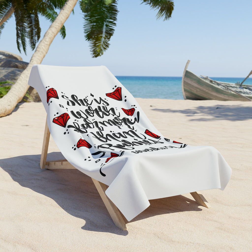 Beach Towel — "She's Worth More Than Rubies" Proverbs 31 Woman
