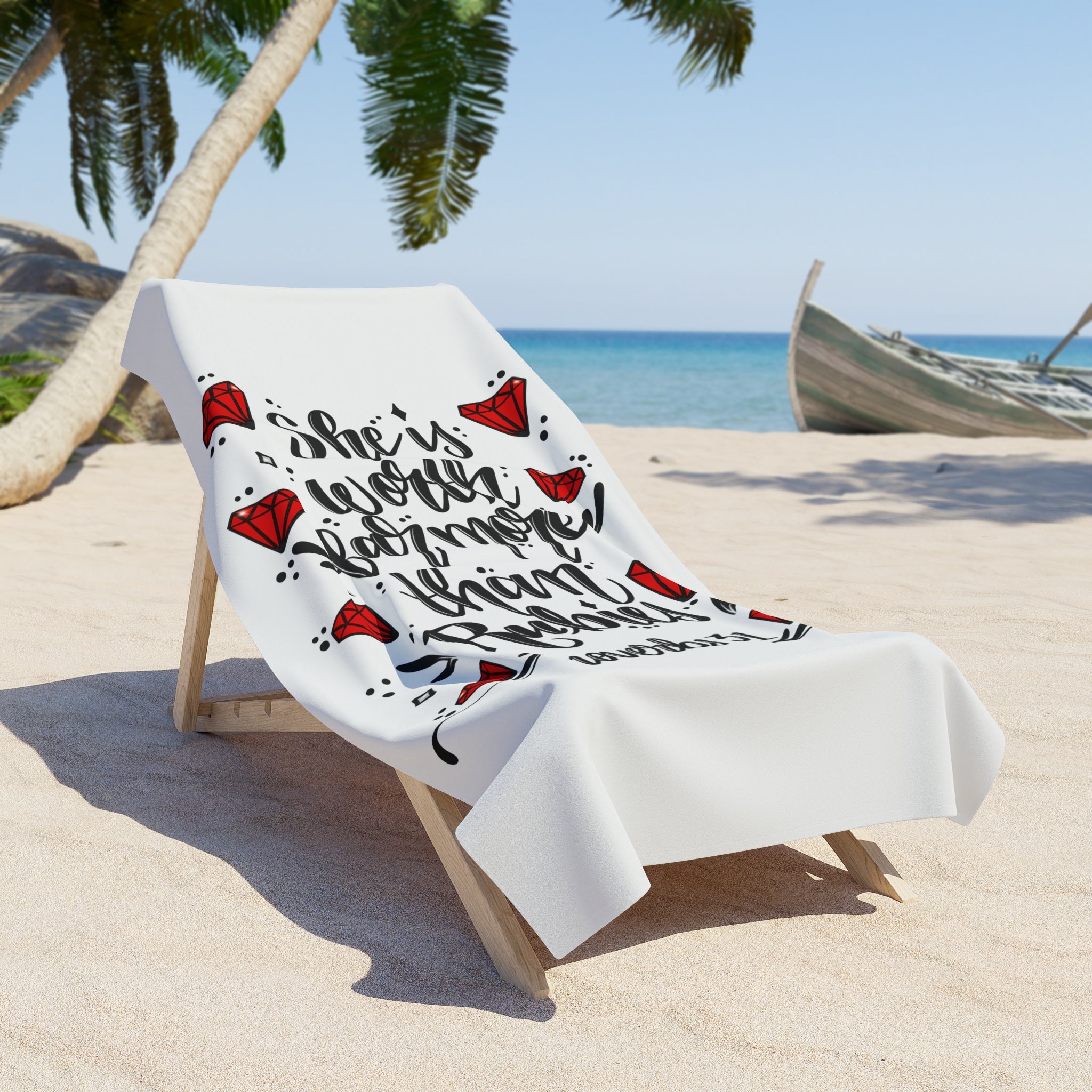 Beach Towel — "She's Worth More Than Rubies" Proverbs 31 Woman