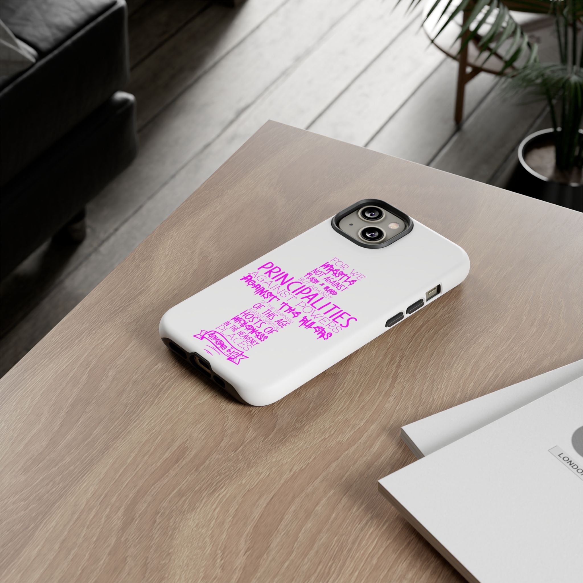 Armor of God Christian Cross Phone Case — Ephesians 6:12 Pink Typography Tough Case