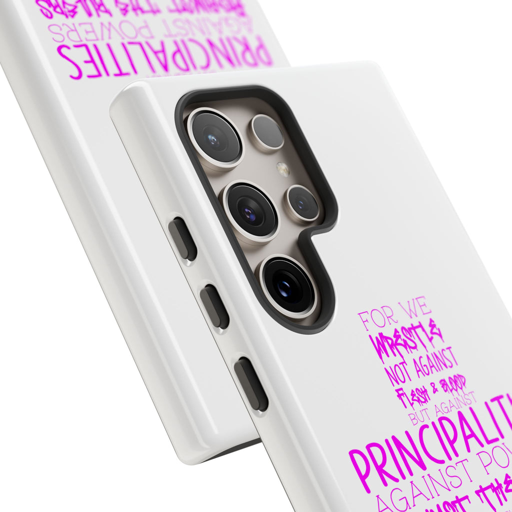 Armor of God Christian Cross Phone Case — Ephesians 6:12 Pink Typography Tough Case