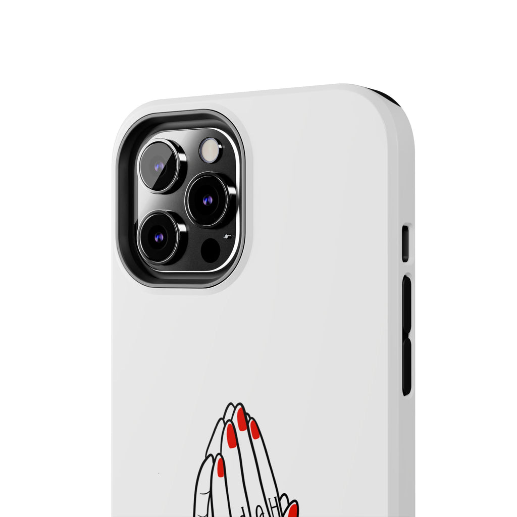 Pray Harder Phone Case — Tough Protective Phone Cover with Praying Hands & Rose Design