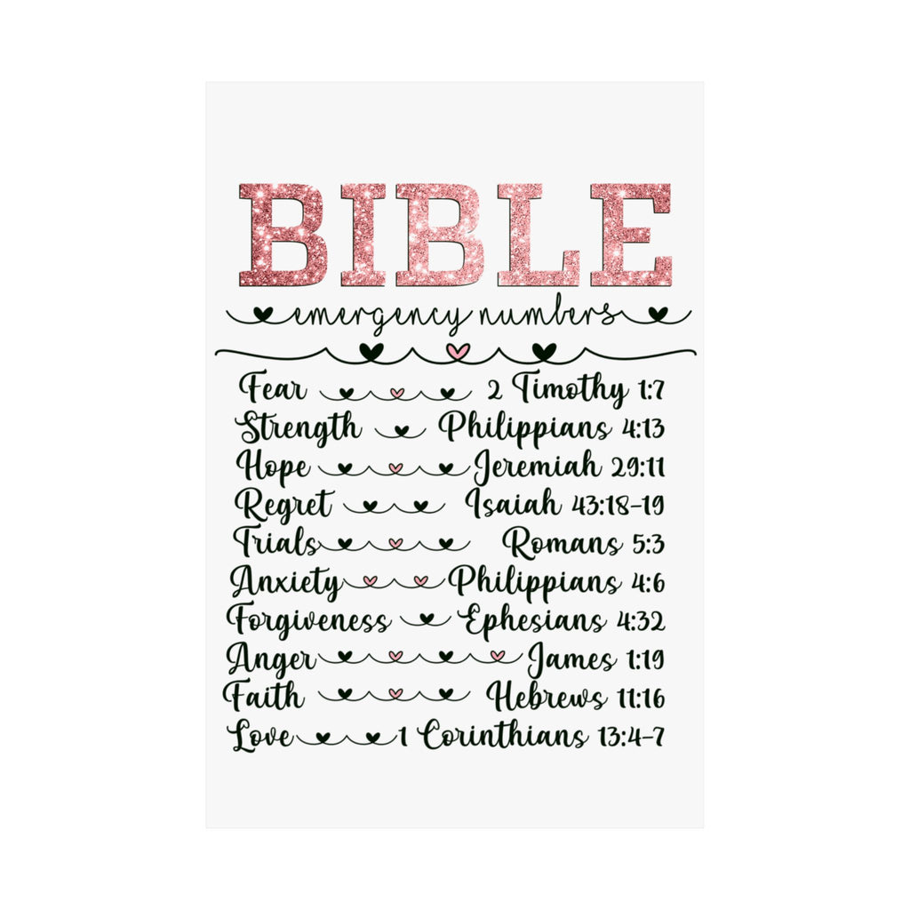 Bible Emergency Numbers Poster — Inspirational Christian Scripture Print (Fear, Strength, Hope, Forgiveness)