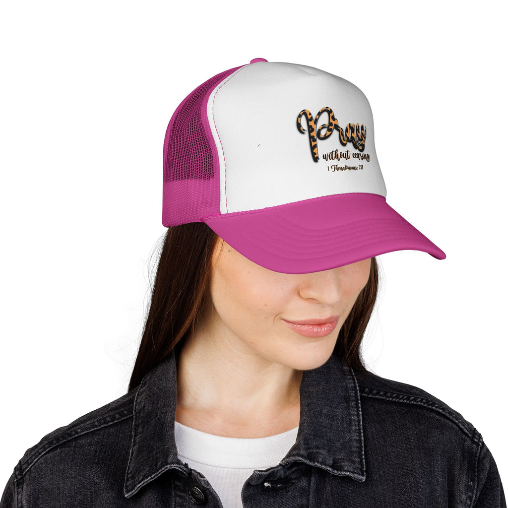 Pray Without Ceasing Leopard Trucker Cap