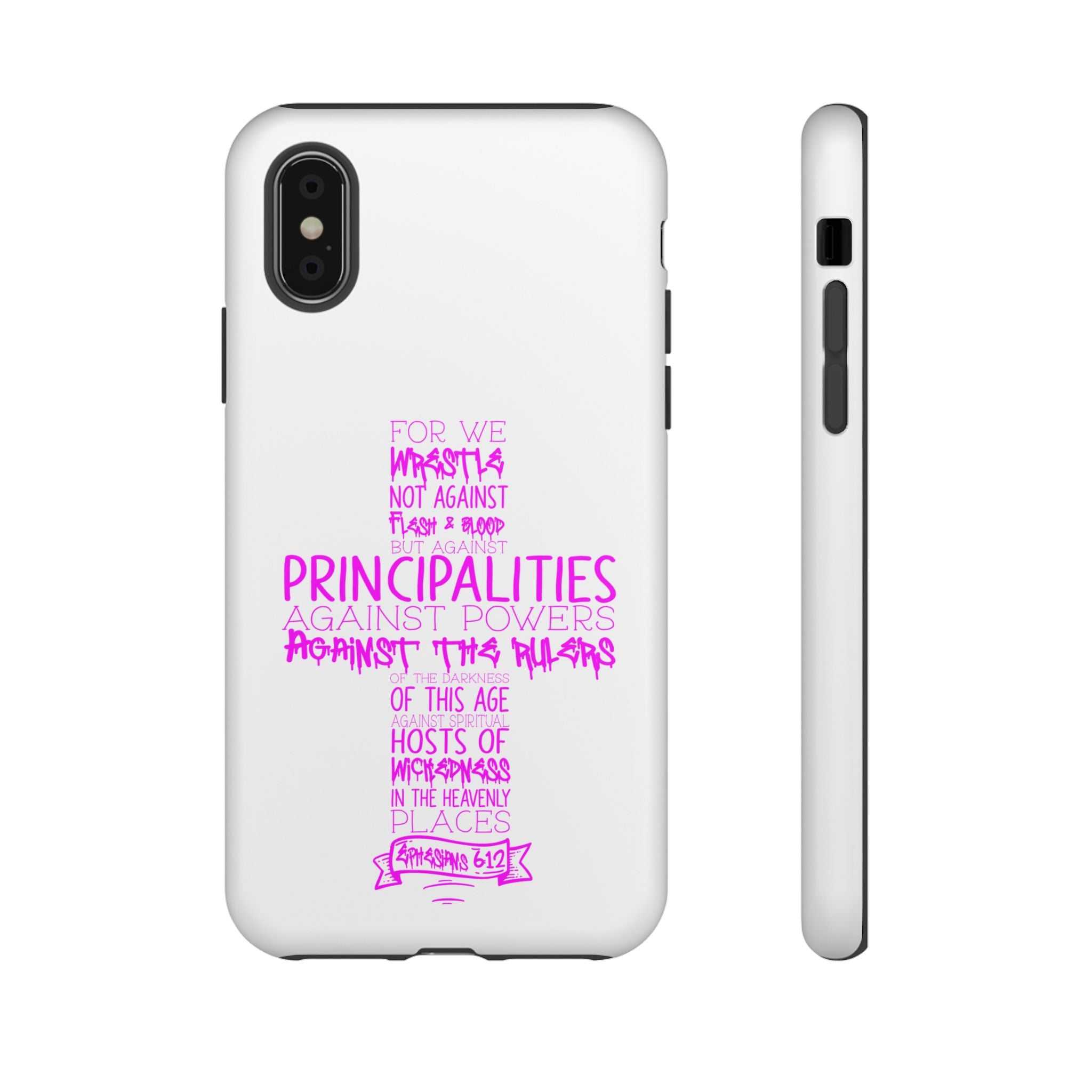 Armor of God Christian Cross Phone Case — Ephesians 6:12 Pink Typography Tough Case