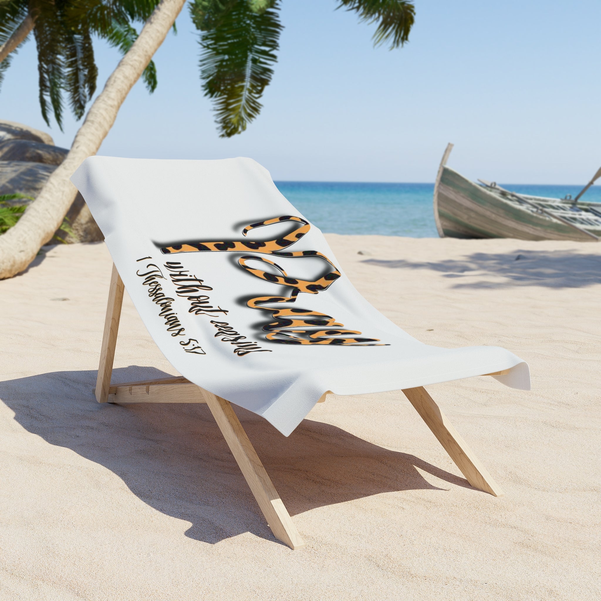 Beach Towel — "Pray Without Ceasing" Leopard Script Christian Beach Towel