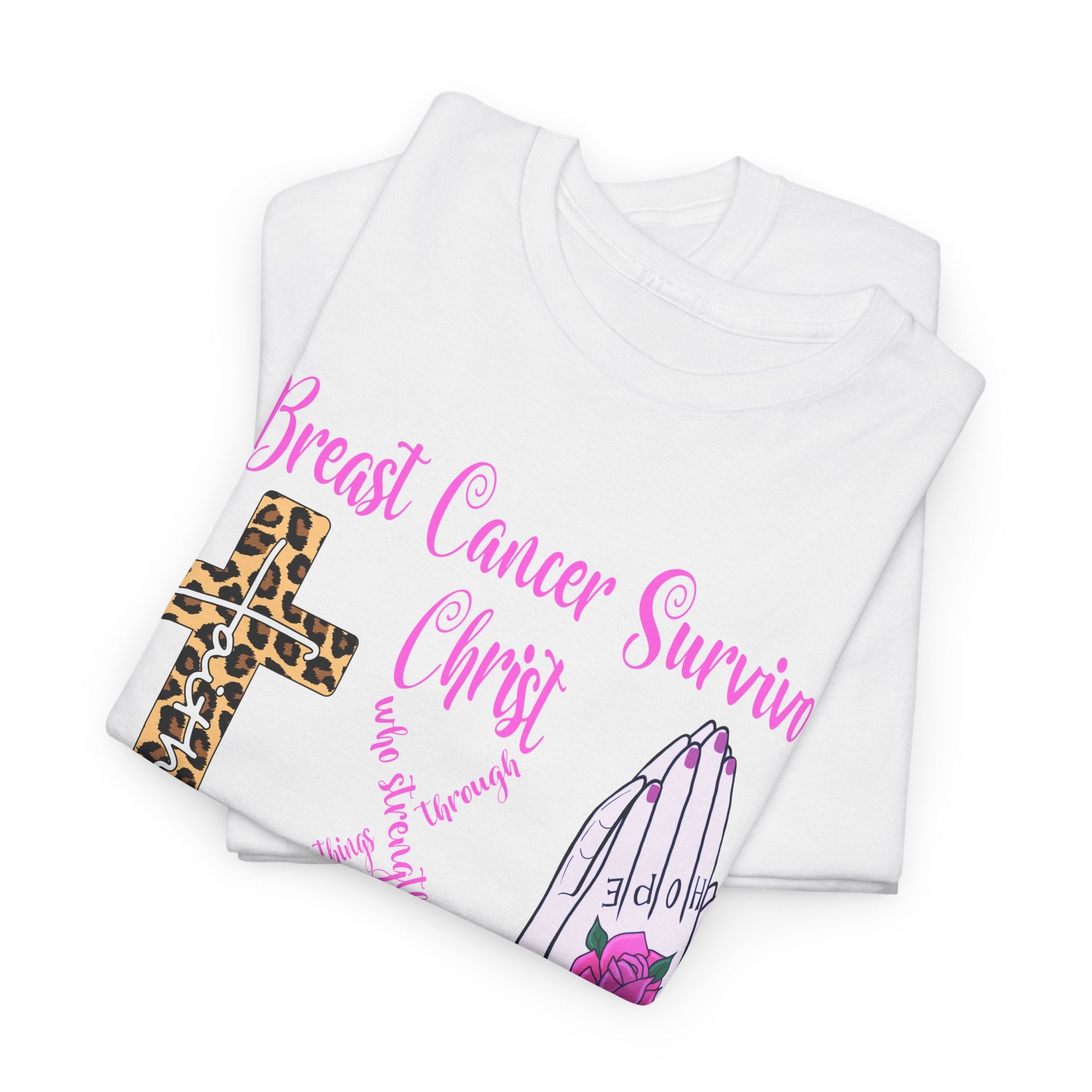 Breast Cancer Survivor Tee – Leopard Cross & Praying Hands Pink Ribbon Shirt