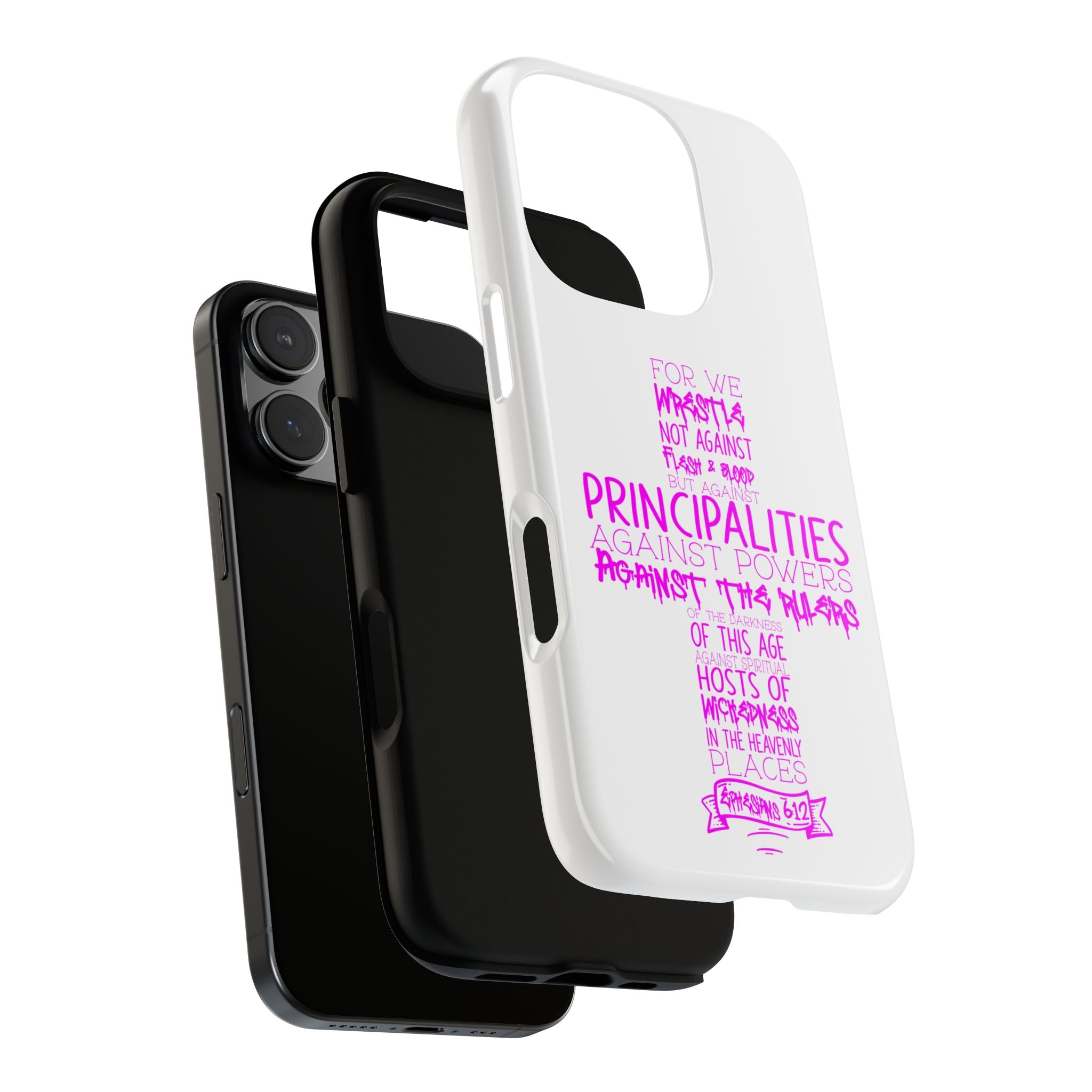 Armor of God Christian Cross Phone Case — Ephesians 6:12 Pink Typography Tough Case