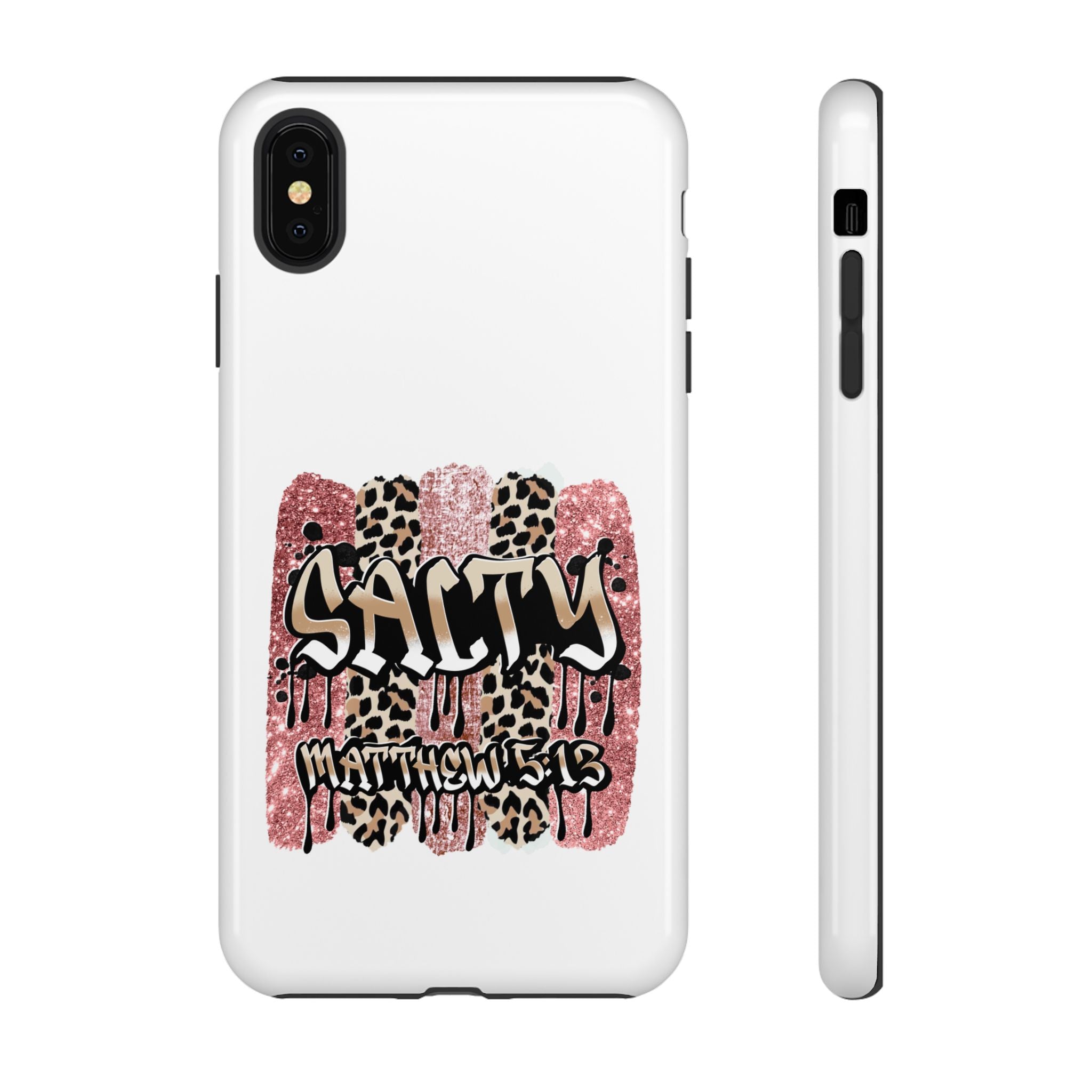 Salty Matthew 5:13 Scripture Leopard Pink Glitter Tough Case — Matthew 5:13 Scripture Phone Cover