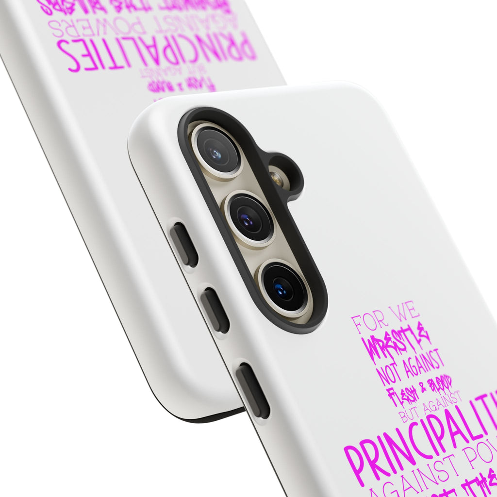 Armor of God Christian Cross Phone Case — Ephesians 6:12 Pink Typography Tough Case