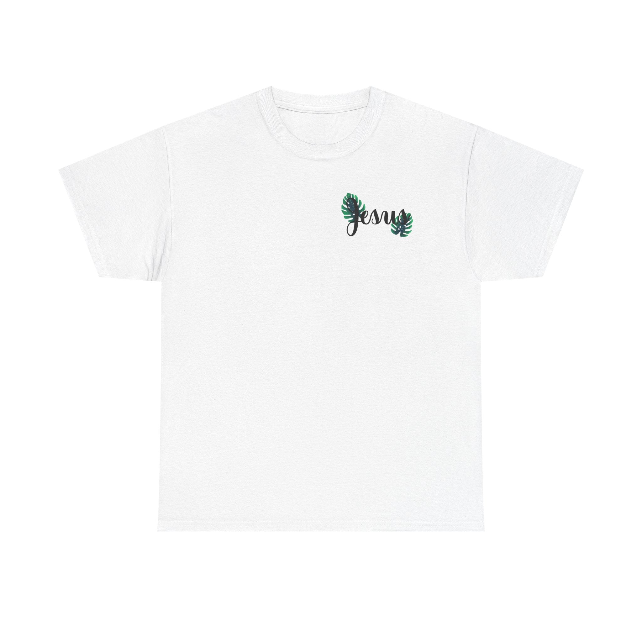 Jesus Tropical Tee — Monstera Leaf Christian Graphic T-Shirt