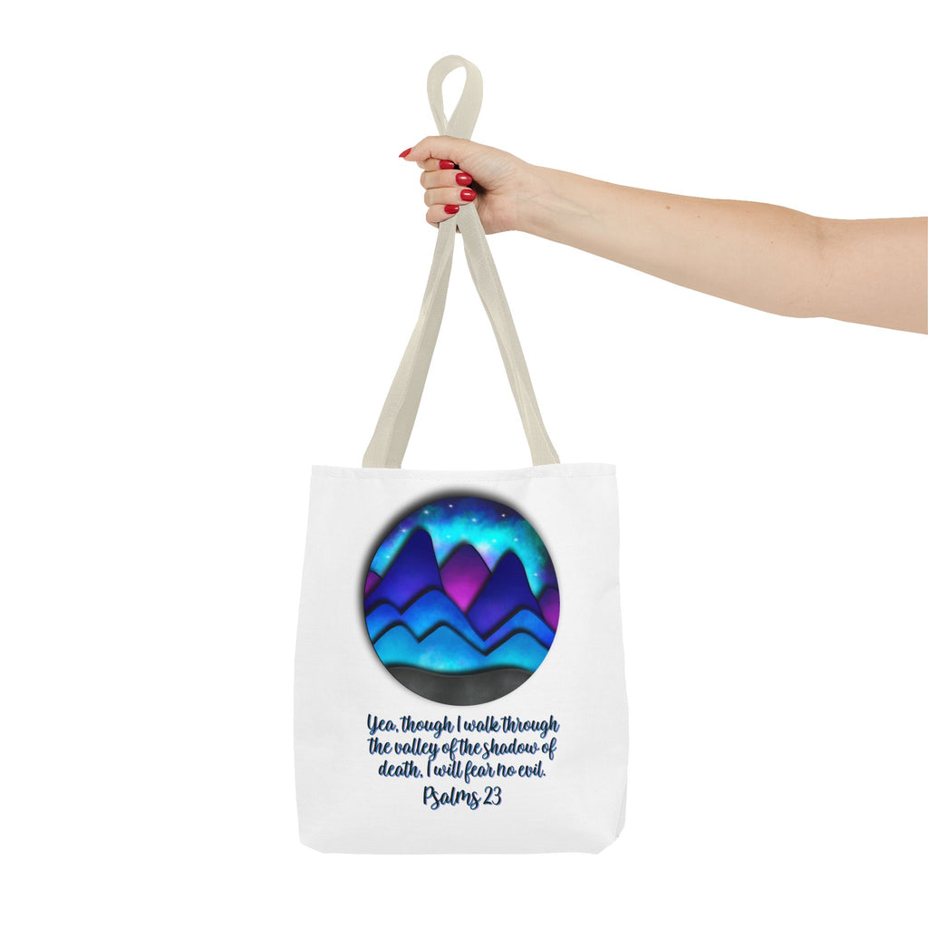 Psalm 23 Mountain Tote Bag — Inspirational Christian Scripture Tote