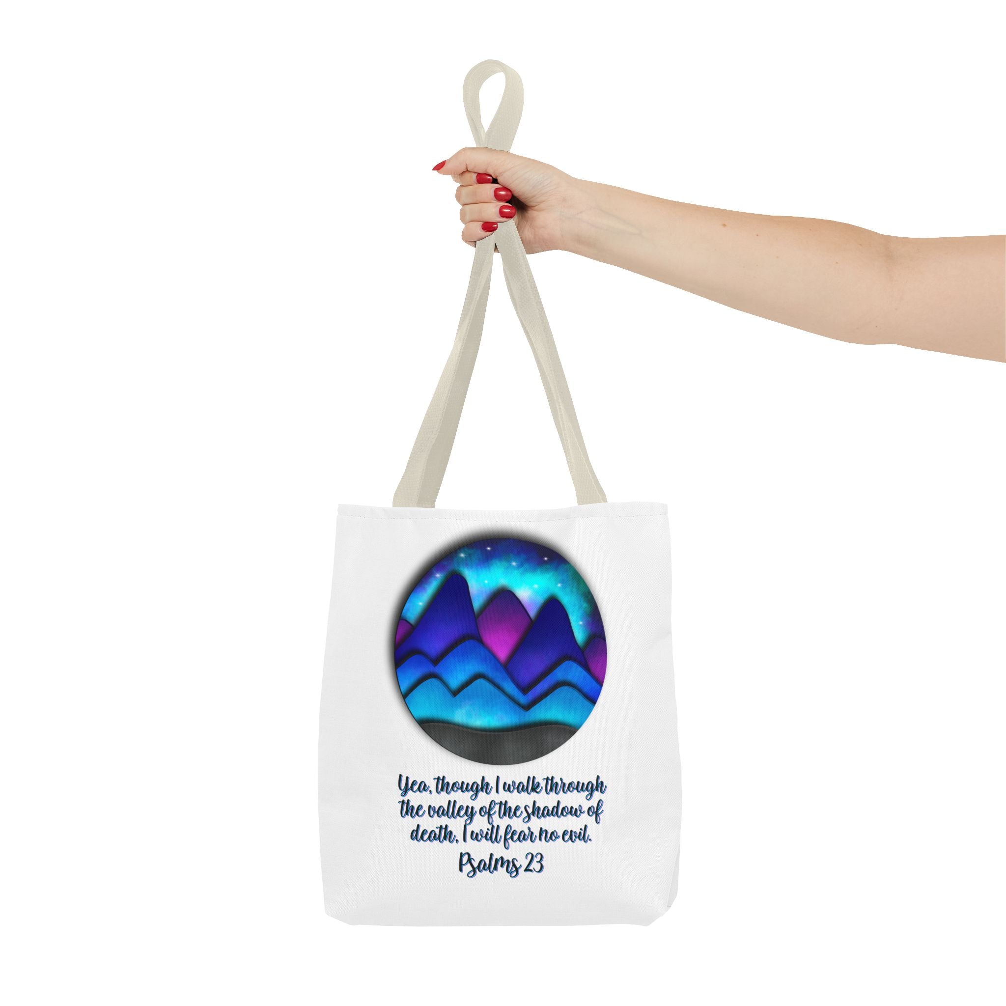 Psalm 23 Mountain Tote Bag — Inspirational Christian Scripture Tote