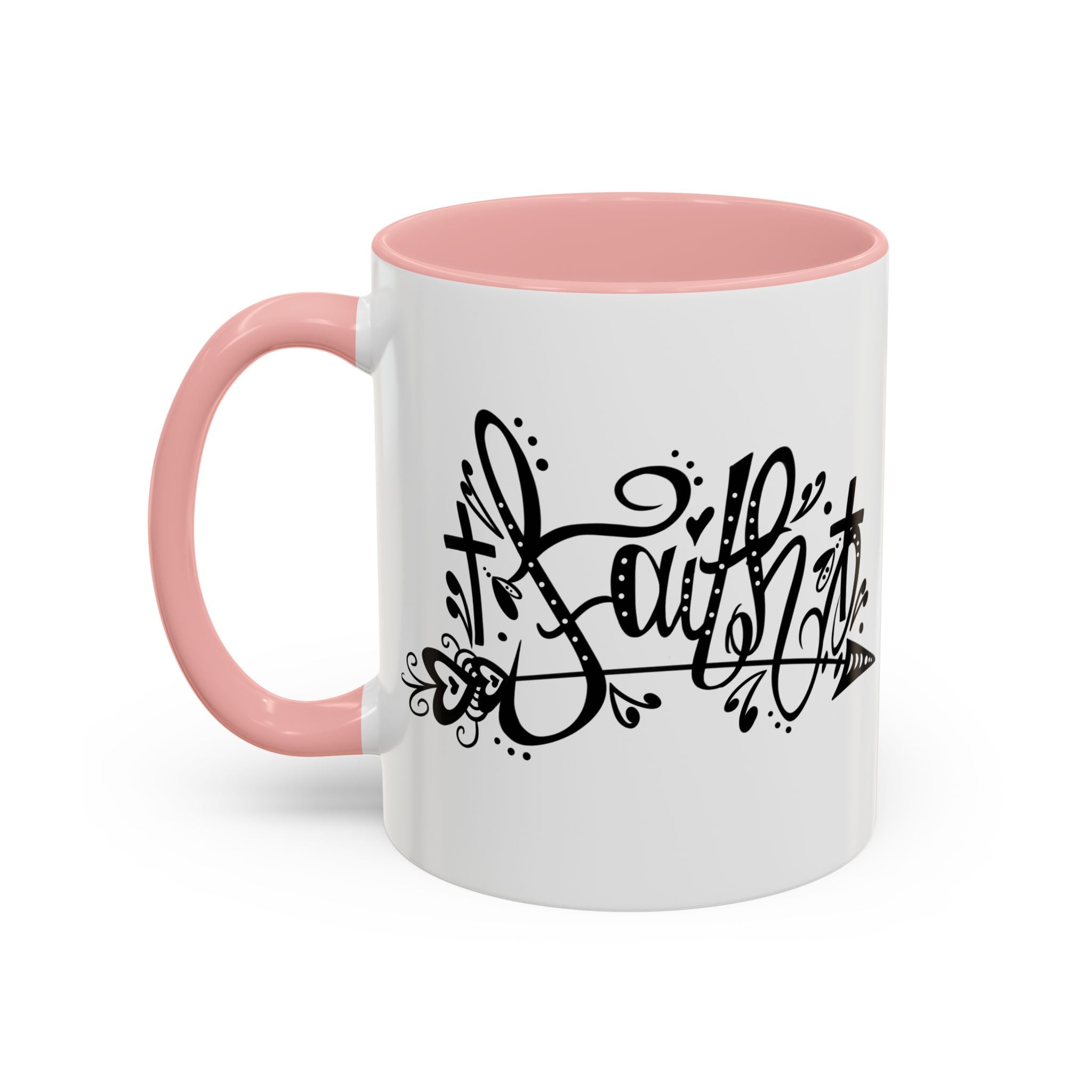 Faith Script Accent Coffee Mug – Black Handle & Rim, Inspirational Christian Gift