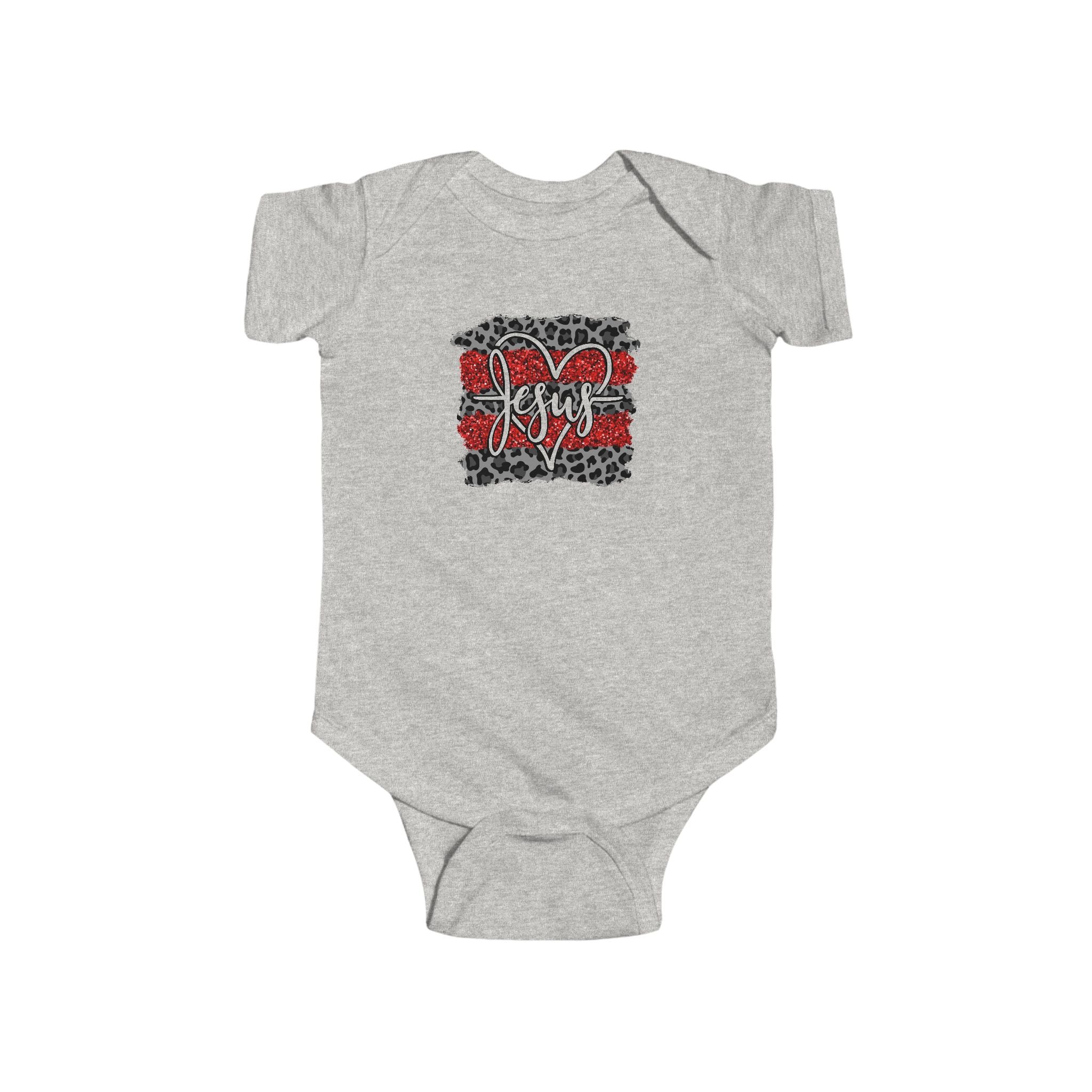 Infant Bodysuit - Red Leopard ‘Joy’ Heart Graphic Baby Onesie