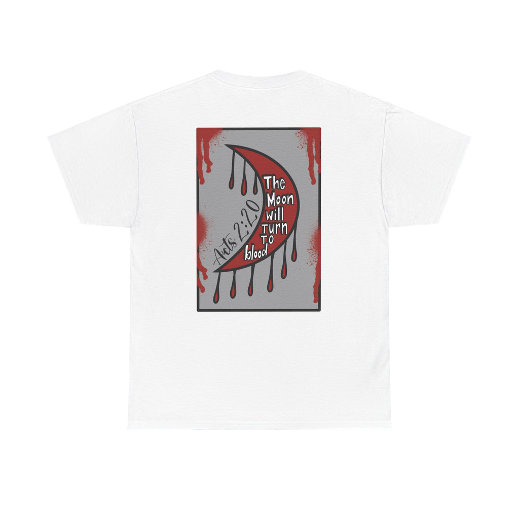 Blood Moon Crescent Tee — “The Moon Will Turn to Blood” Graphic Shirt (Acts 2:20)