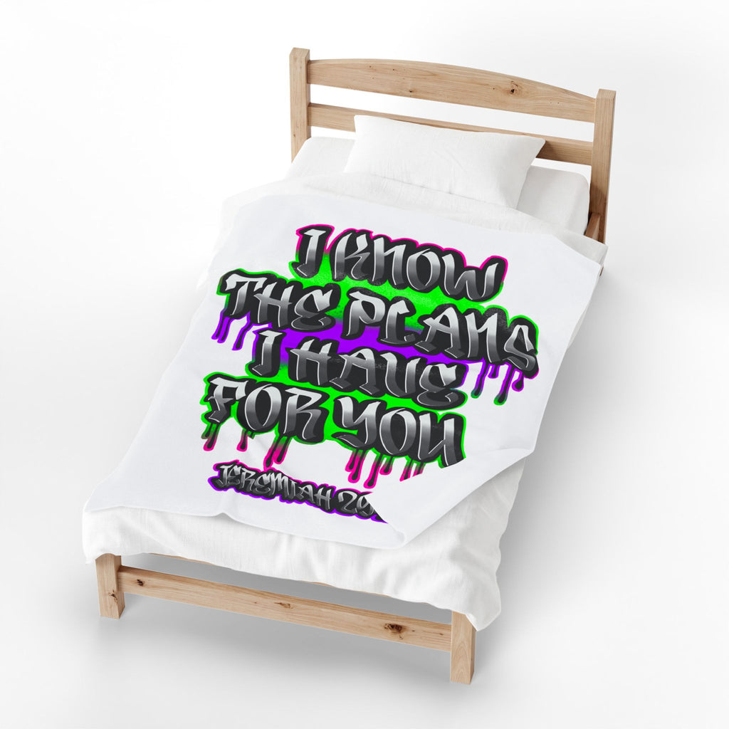 Velveteen Plush Blanket — "I Know The Plans I Have For You" Jeremiah 29:11 Inspirational Throw