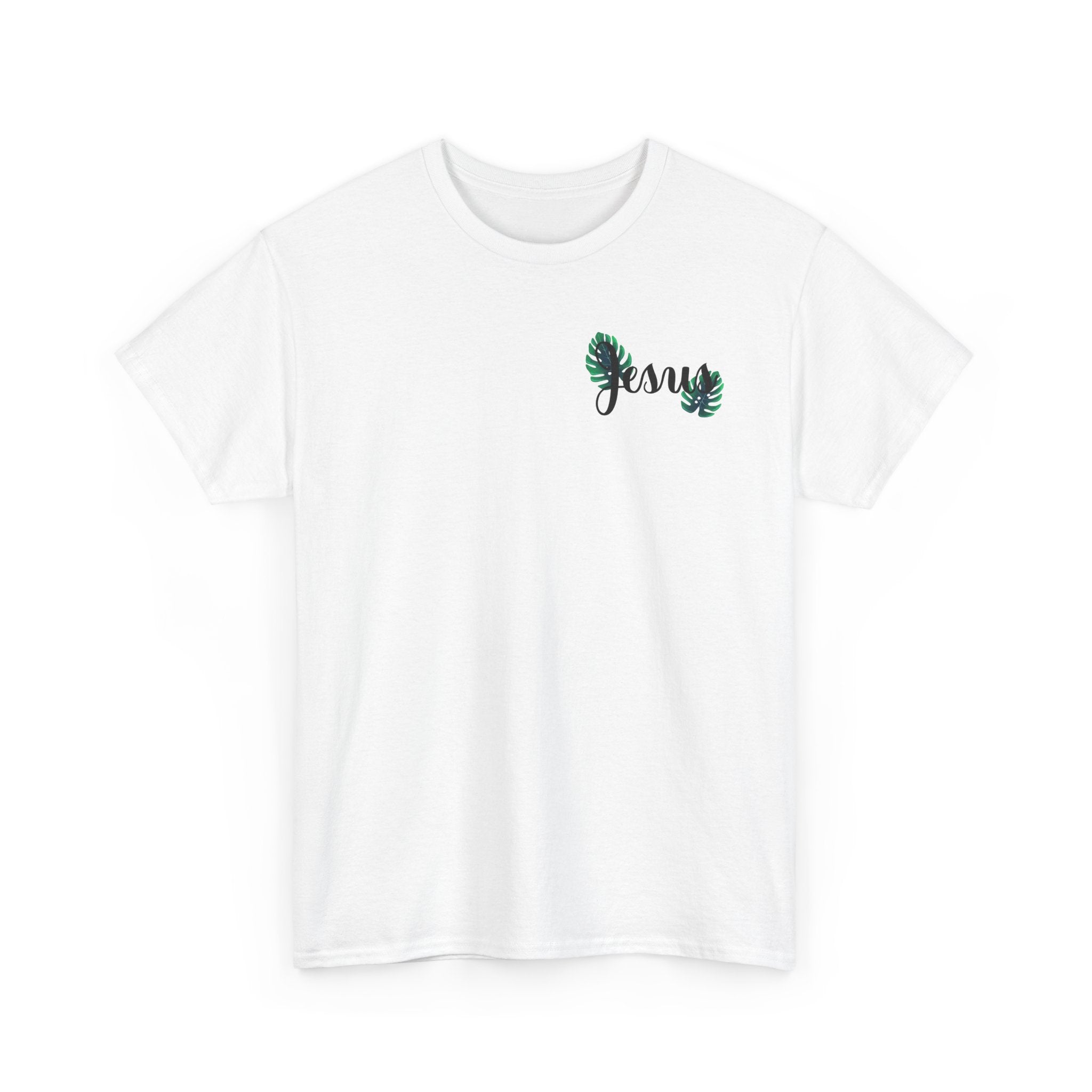 Jesus Tropical Tee — Monstera Leaf Christian Graphic T-Shirt