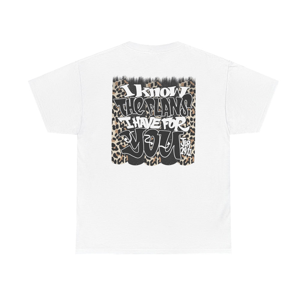 Graphic Tee — "I Know the Plans I Have for You" Leopard Pocket & Back Print