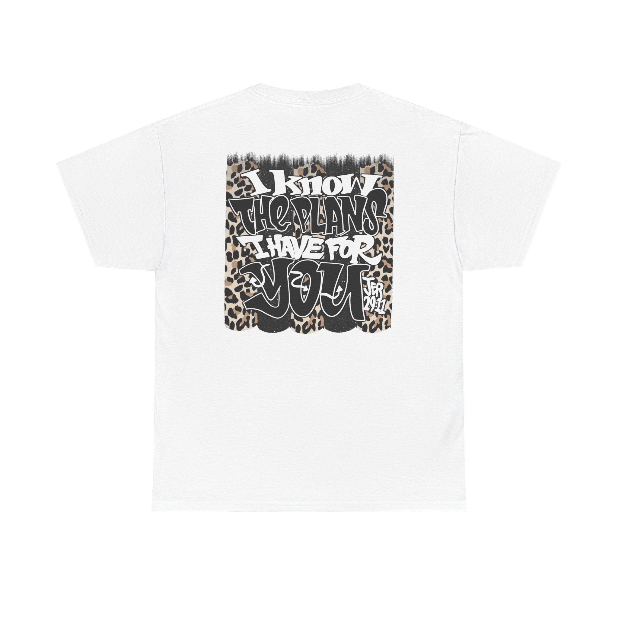 Graphic Tee — "I Know the Plans I Have for You" Leopard Pocket & Back Print