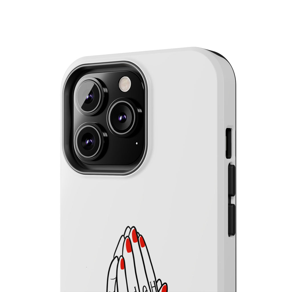 Pray Harder Phone Case — Tough Protective Phone Cover with Praying Hands & Rose Design