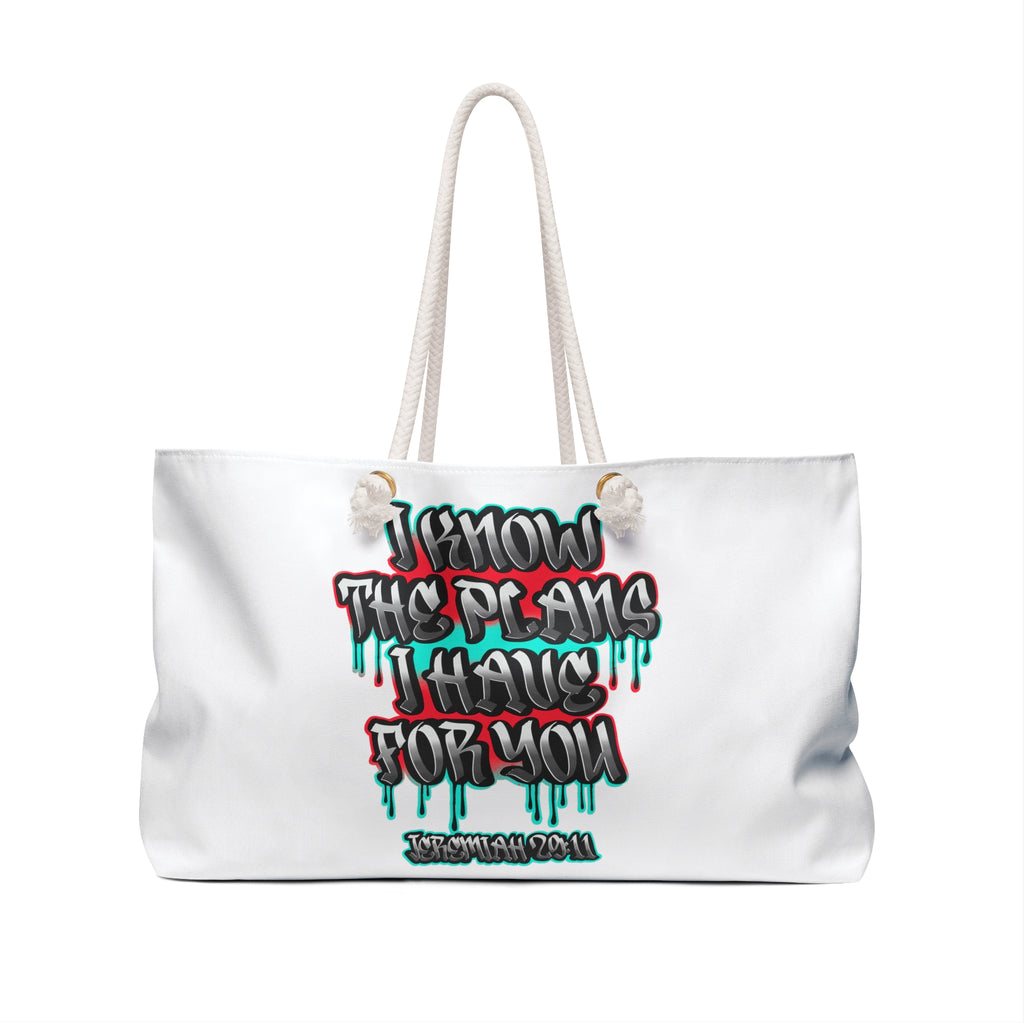 Weekender Bag - 'I Know The Plans I Have For You' Graffiti Tote | Inspirational Travel Holdall