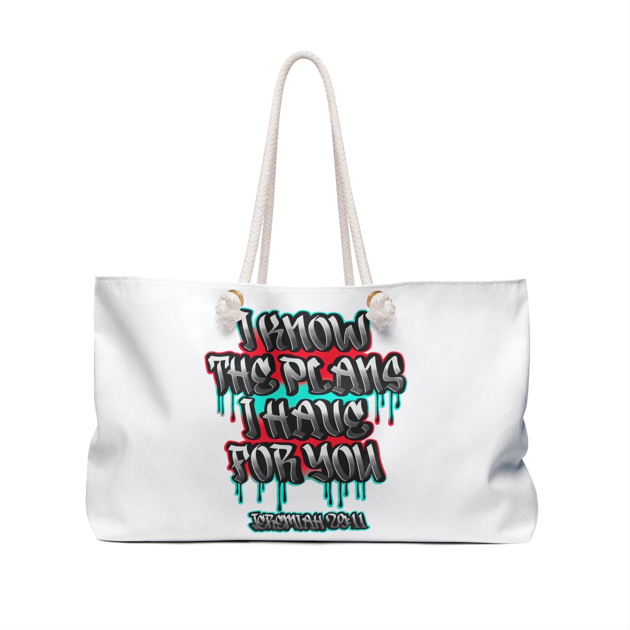 Weekender Bag - 'I Know The Plans I Have For You' Graffiti Tote | Inspirational Travel Holdall
