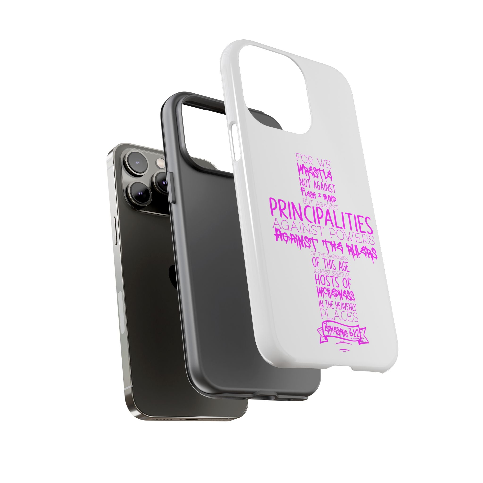 Armor of God Christian Cross Phone Case — Ephesians 6:12 Pink Typography Tough Case