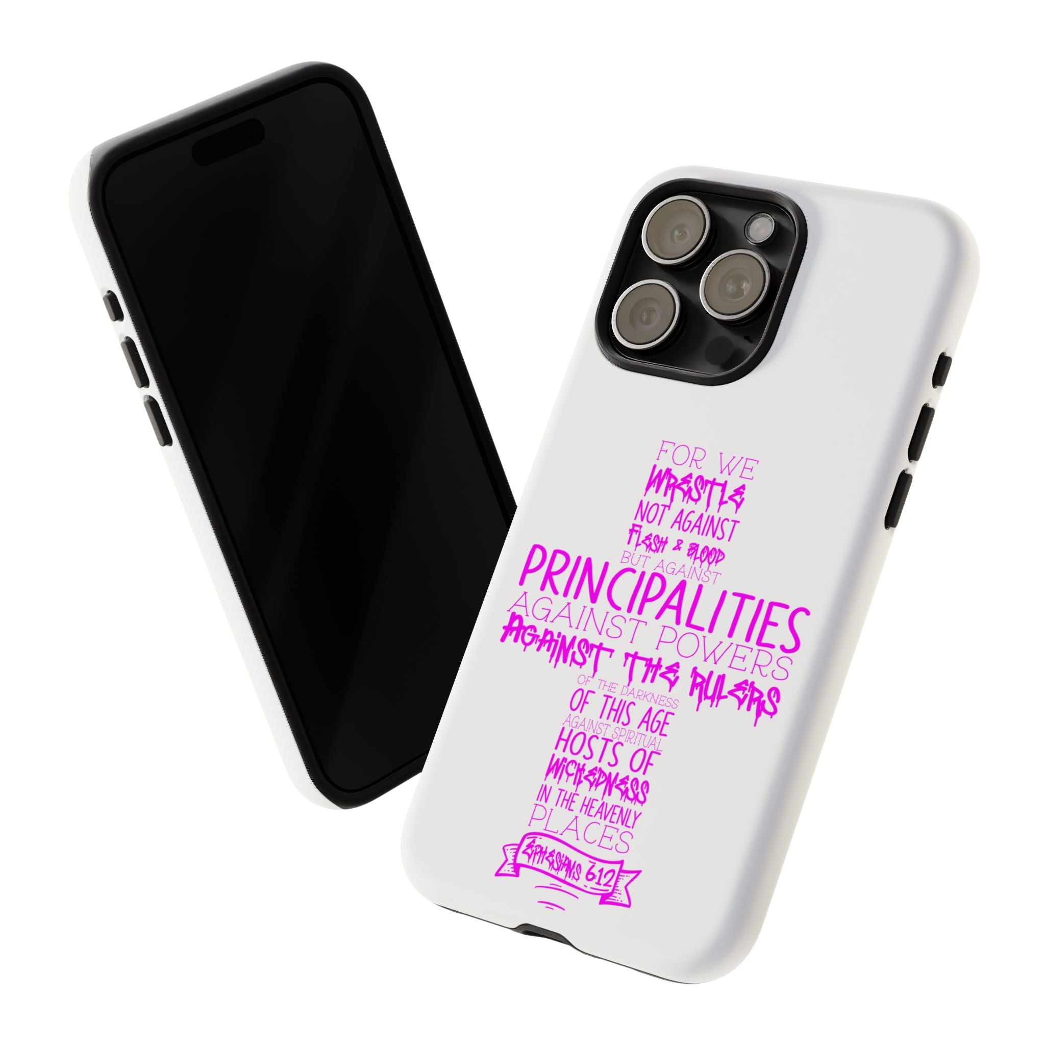 Armor of God Christian Cross Phone Case — Ephesians 6:12 Pink Typography Tough Case