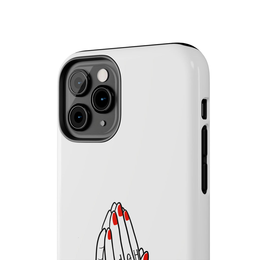 Pray Harder Phone Case — Tough Protective Phone Cover with Praying Hands & Rose Design