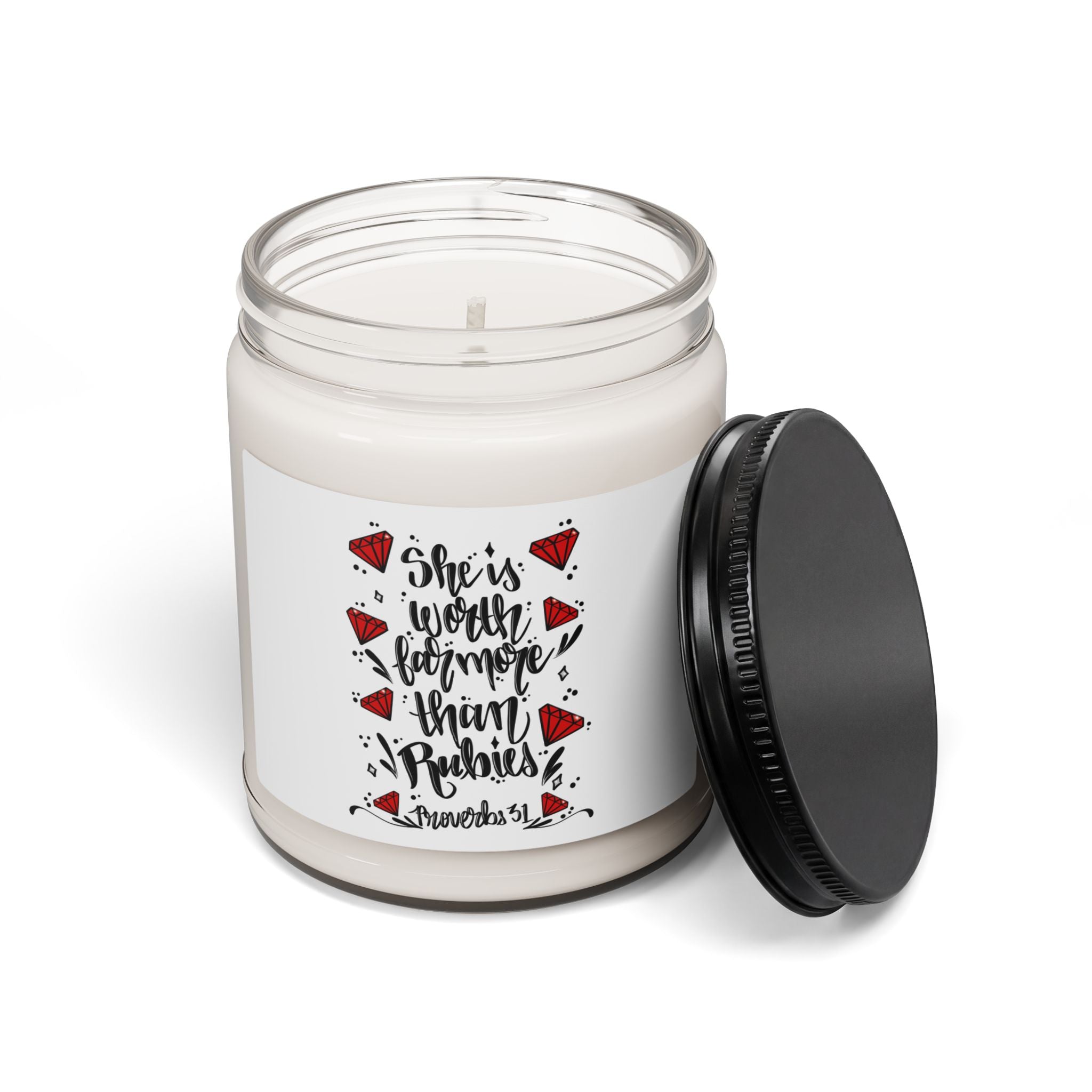 Soy Candle — "She Is Worth Far More Than Rubies" Inspirational 9oz Scented Jar