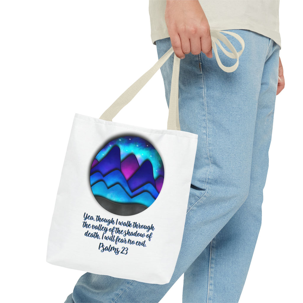 Psalm 23 Mountain Tote Bag — Inspirational Christian Scripture Tote
