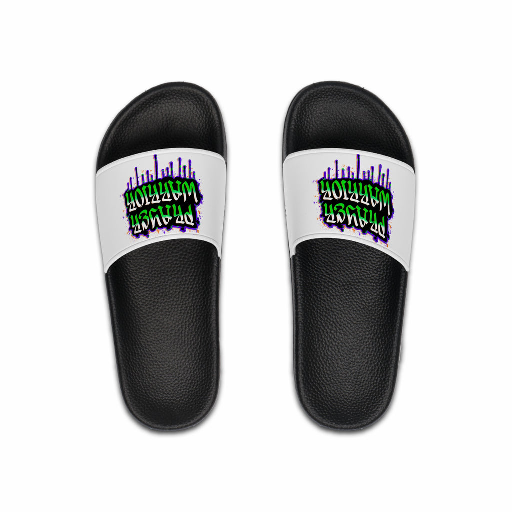 Slide Sandals — “Prayer Warrior” Graffiti Drip Design